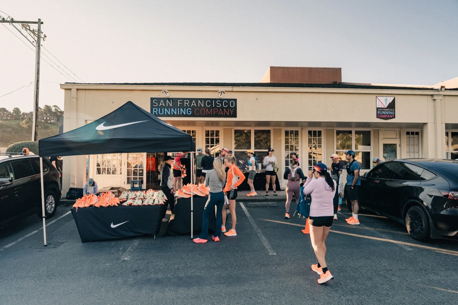 Runners gathering outside San Francisco Running Company